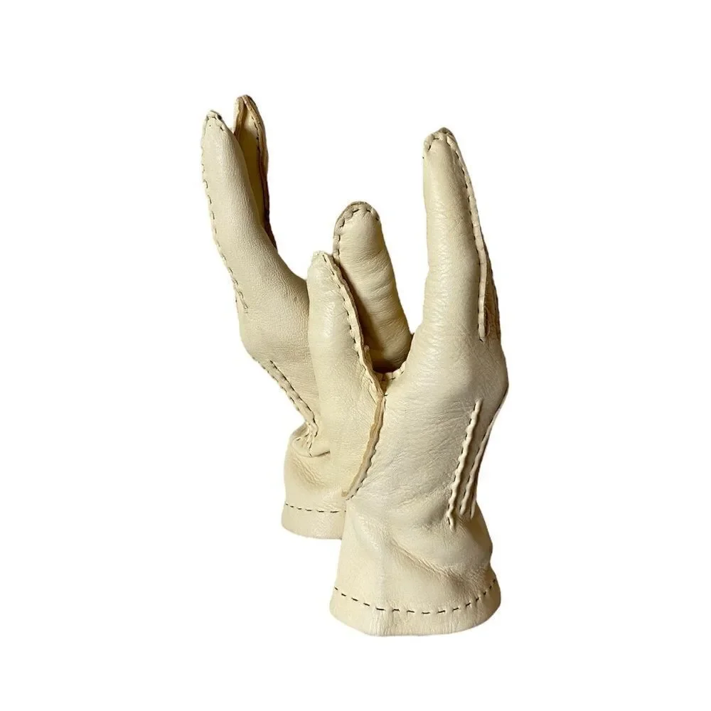 Vintage Leather Cream Gloves Beige Size 6\2